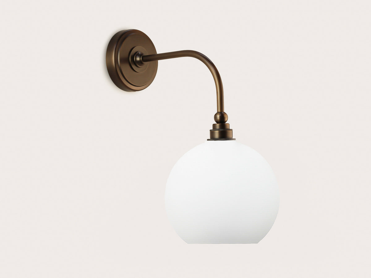 Arthur Long Arm Wall Light with 20cm Apothecary Opal Round Glass Shade