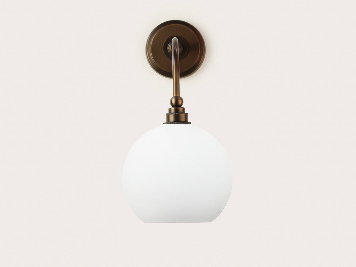 Arthur Long Arm Wall Light with 20cm Apothecary Opal Round Glass Shade