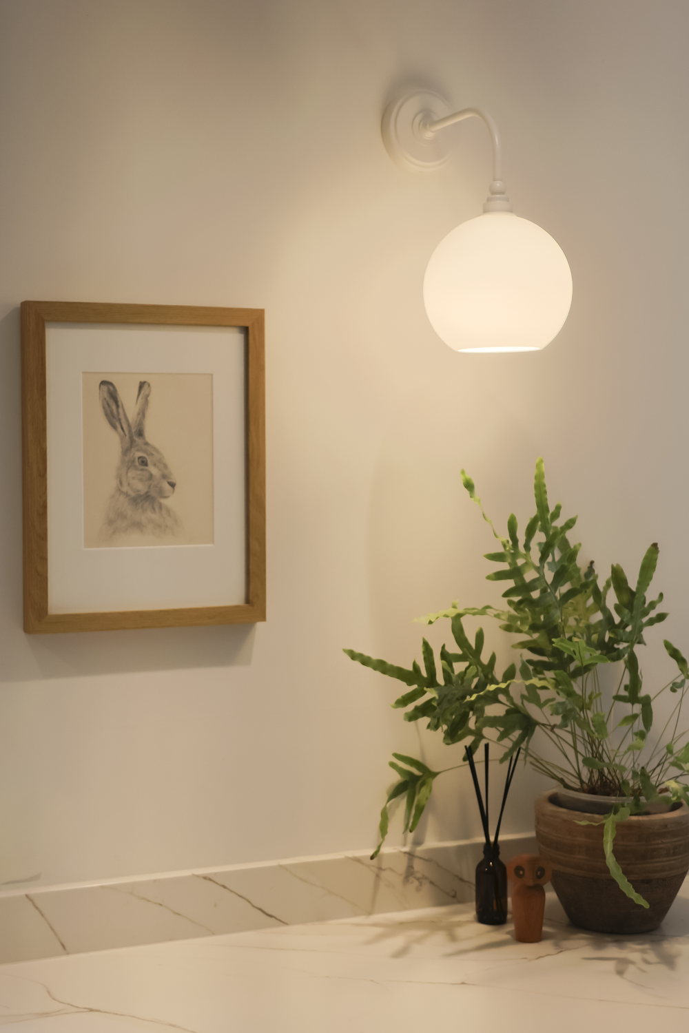 Arthur Long Arm Wall Light with 20cm Apothecary Opal Round Glass Shade