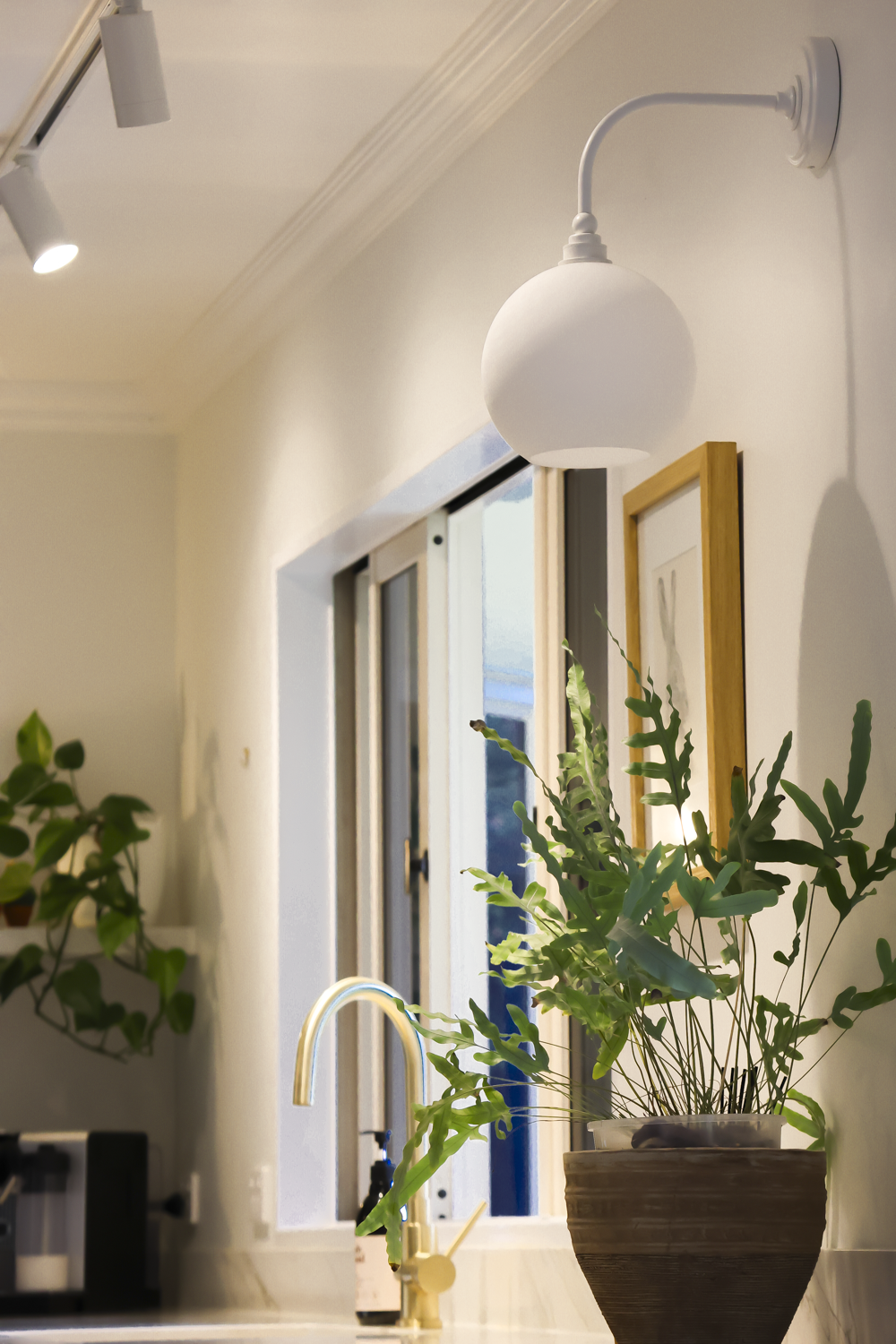Arthur Long Arm Wall Light with 20cm Apothecary Opal Round Glass Shade