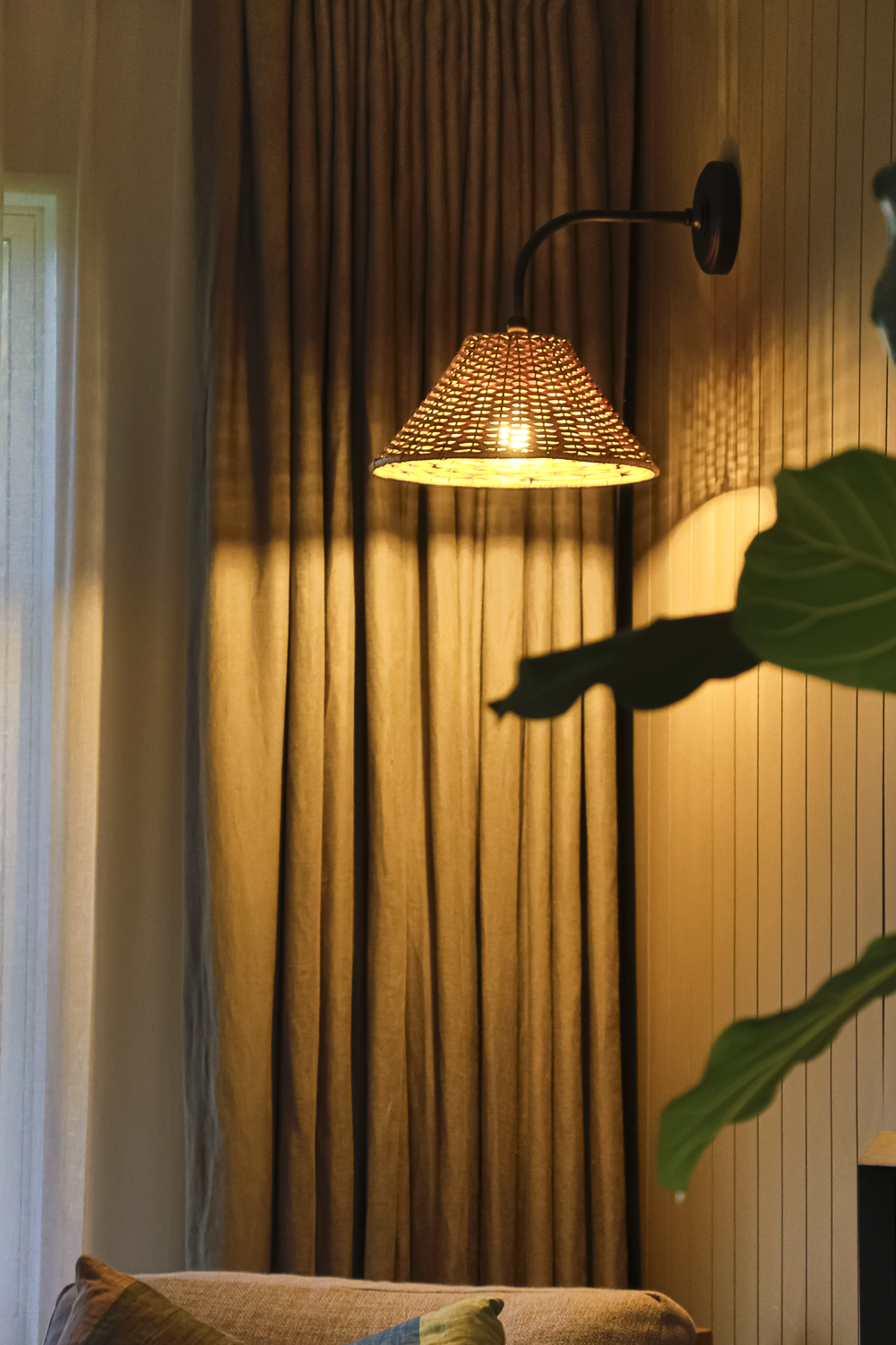 Arthur Long Arm Wall Light with Calais Rattan Shade