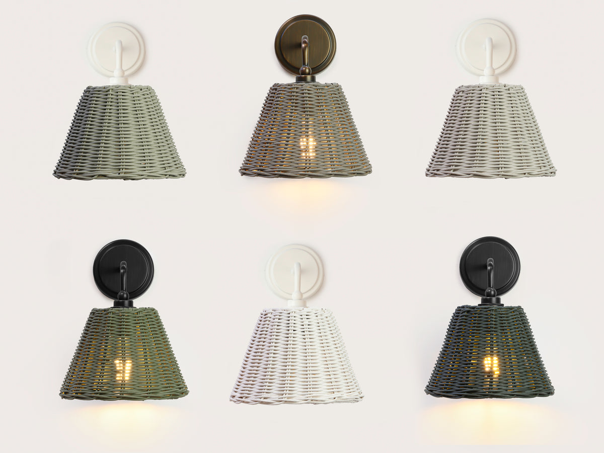 Coloured Rattan - Arthur Short Arm Wall Light with Petit Rattan Shade