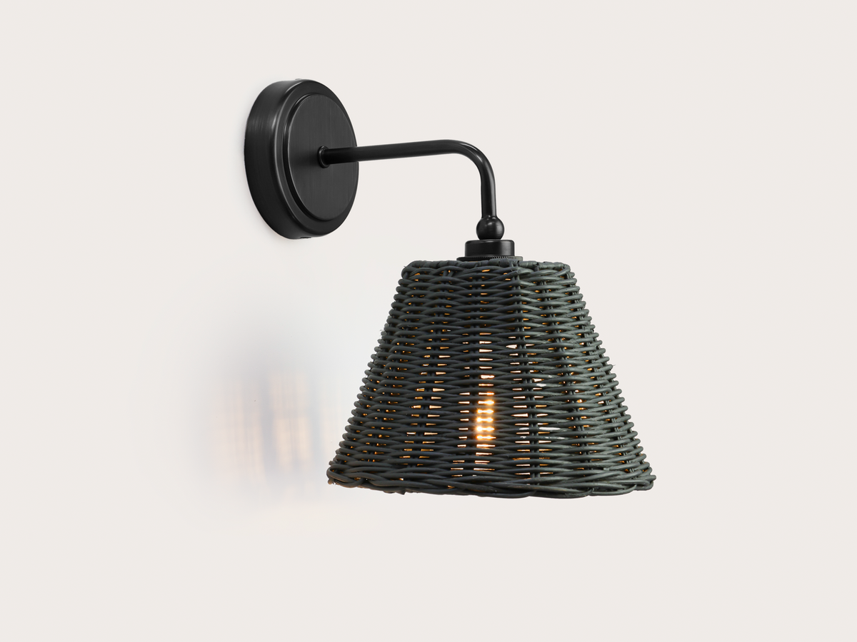 Coloured Rattan - Arthur Short Arm Wall Light with Petit Rattan Shade