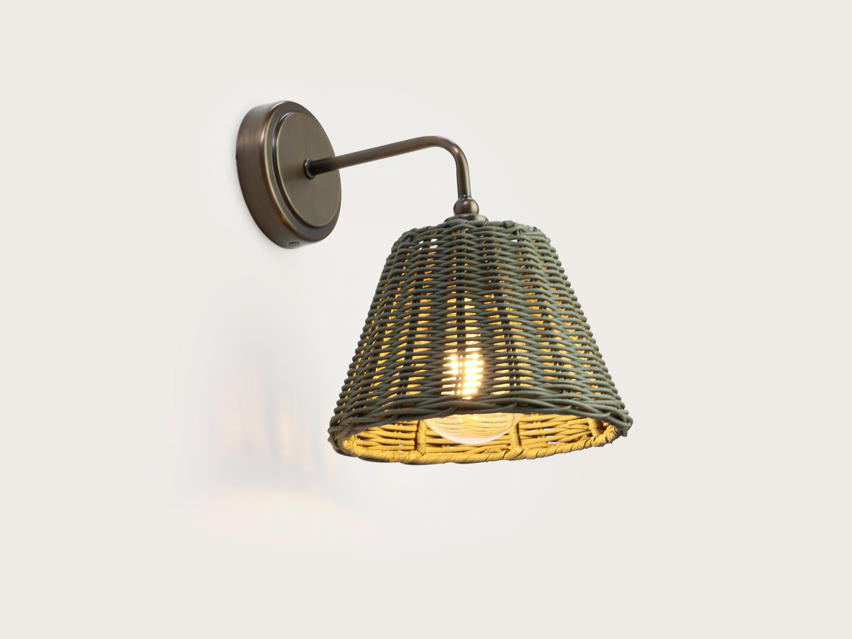 Coloured Rattan - Arthur Short Arm Wall Light with Petit Rattan Shade