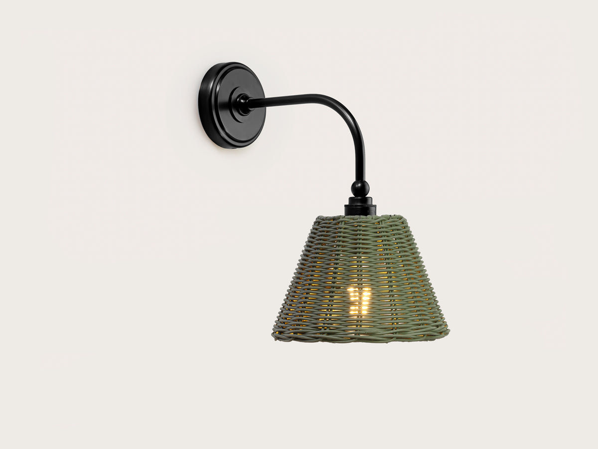 Coloured Rattan - Arthur Long Arm Wall Light with Petit Rattan Shade