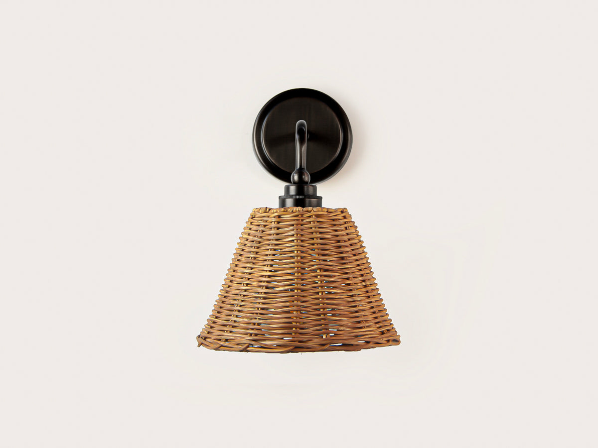 Arthur Short Arm Wall Light with Petit Rattan Shade
