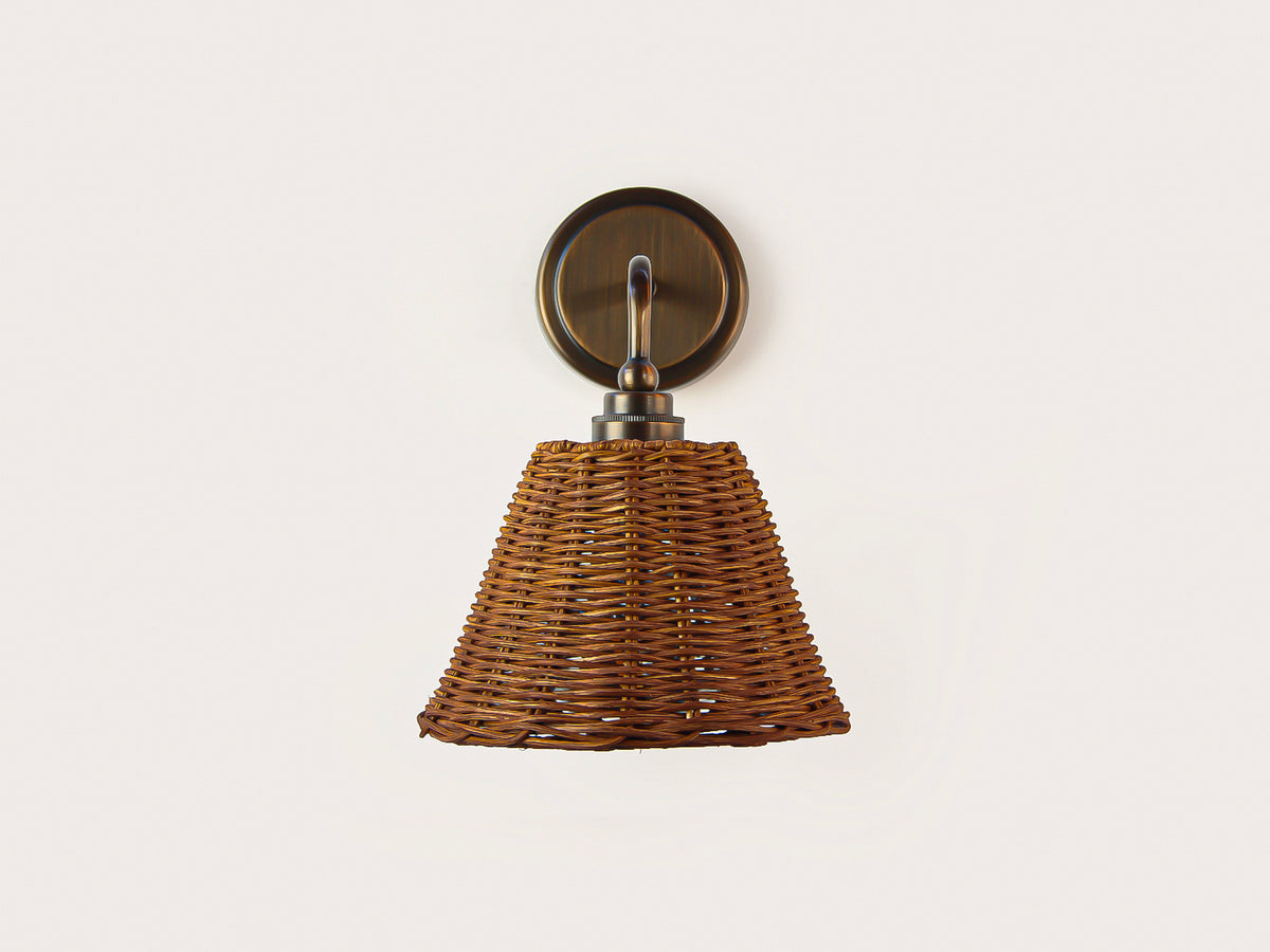Arthur Short Arm Wall Light with Petit Rattan Shade