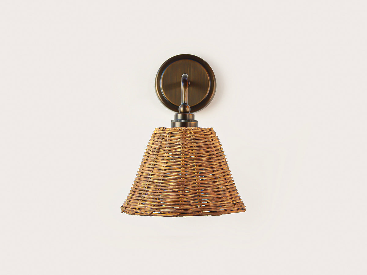 Arthur Short Arm Wall Light with Petit Rattan Shade