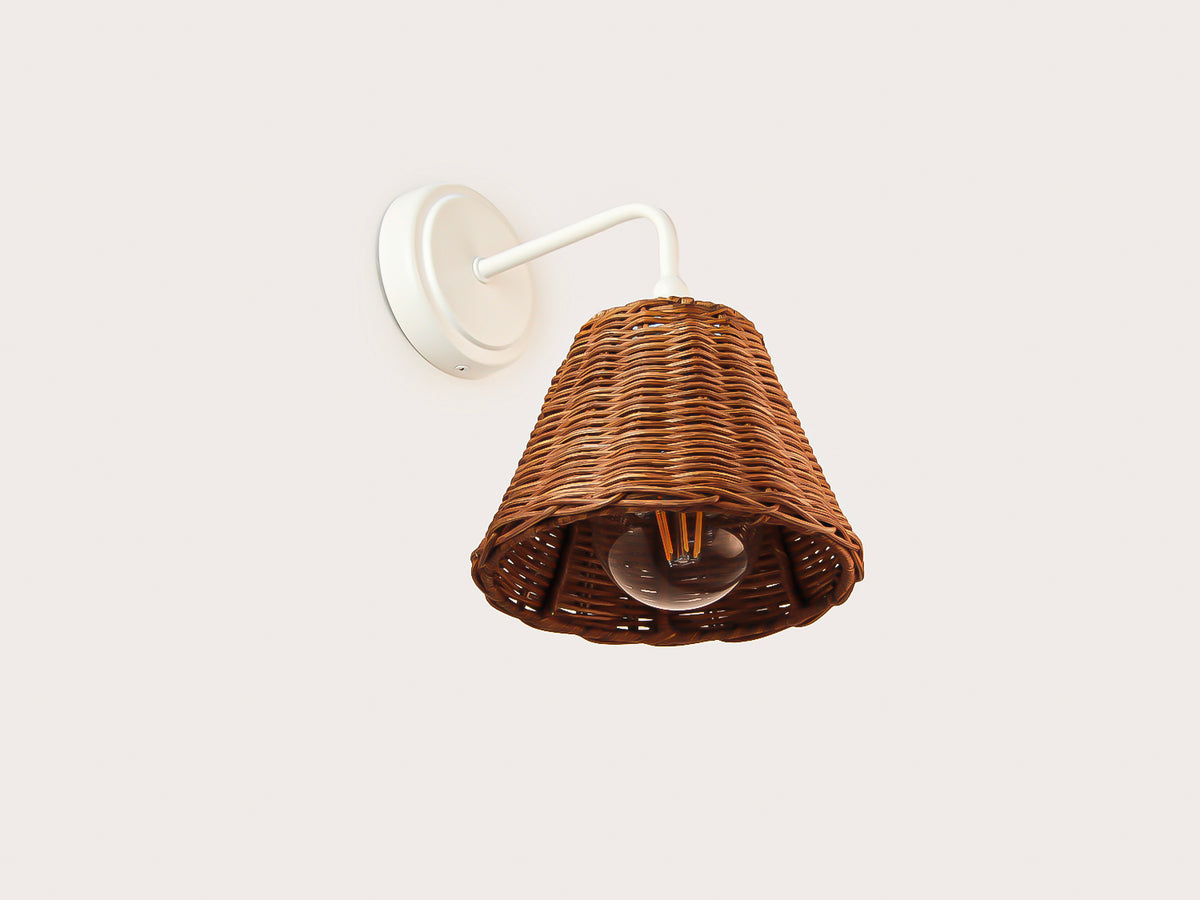 Arthur Short Arm Wall Light with Petit Rattan Shade