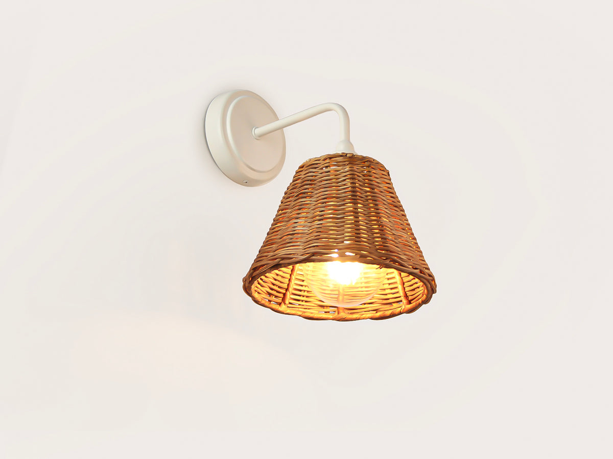 Arthur Short Arm Wall Light with Petit Rattan Shade