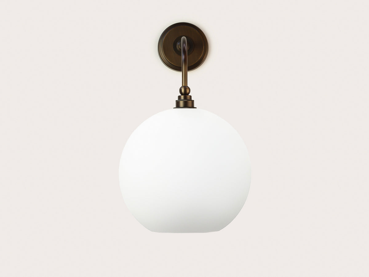 Arthur Long Arm Wall Light with 30cm Apothecary Opal Round Glass Shade