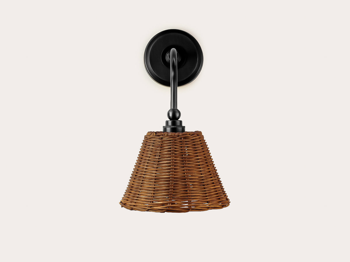 Arthur Long Arm Wall Light with Petit Rattan Shade