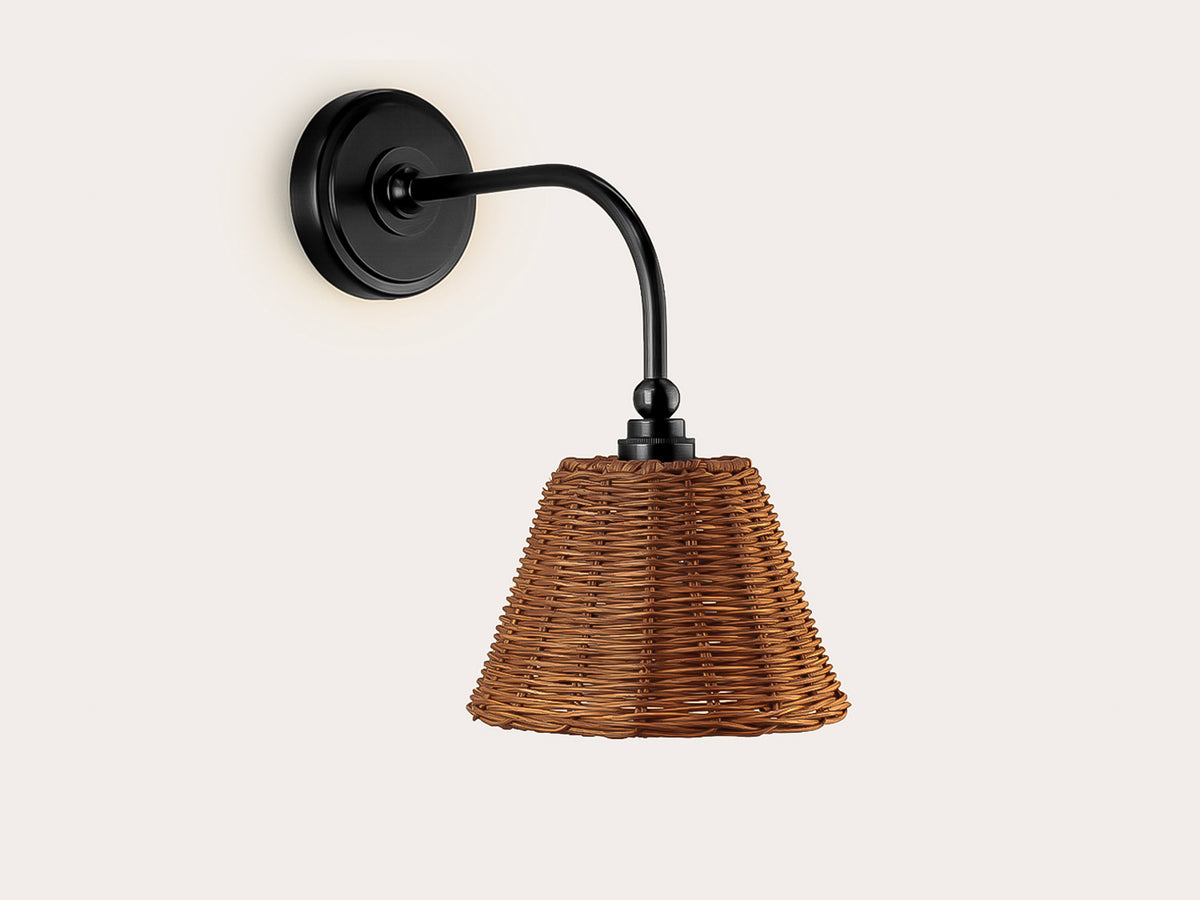 Arthur Long Arm Wall Light with Petit Rattan Shade