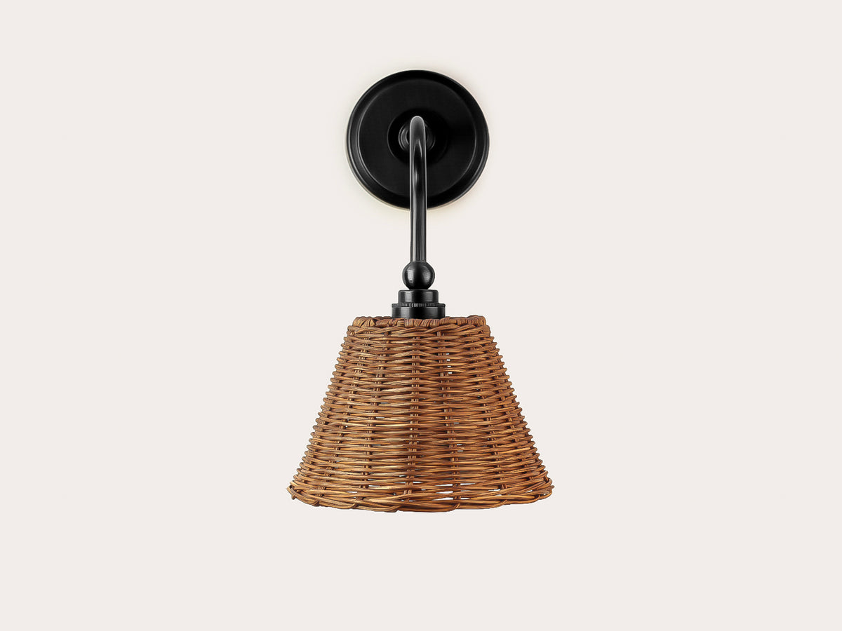 Arthur Long Arm Wall Light with Petit Rattan Shade