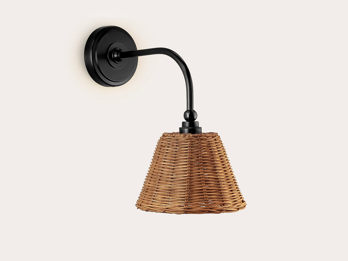 Arthur Long Arm Wall Light with Petit Rattan Shade