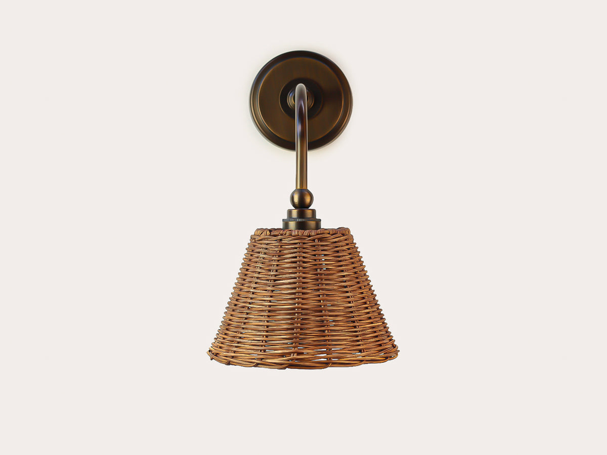 Arthur Long Arm Wall Light with Petit Rattan Shade