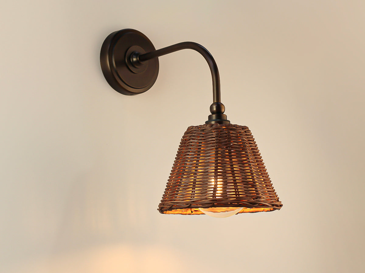 Arthur Long Arm Wall Light with Petit Rattan Shade