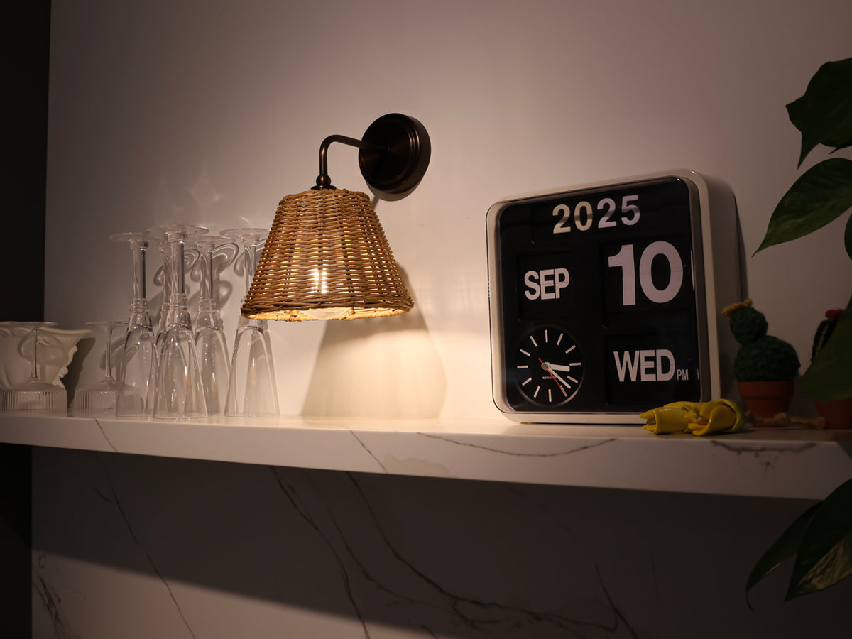 Arthur Short Arm Wall Light with Petit Rattan Shade