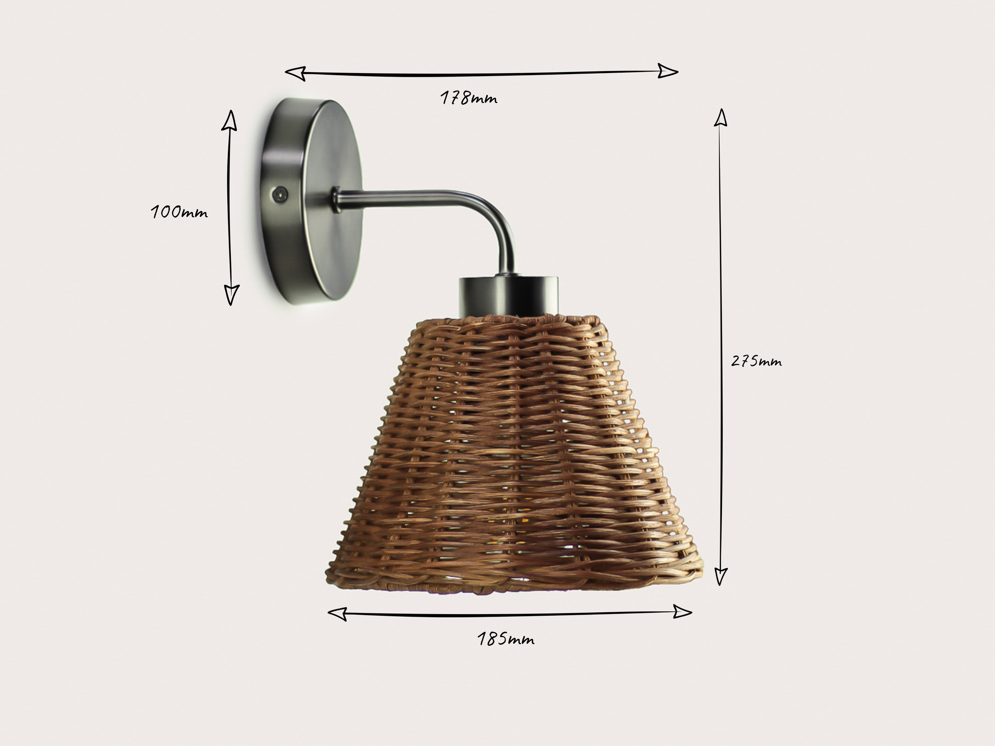 Fergus Wall Light with Petit Rattan Shade - Mr Ralph Lighting