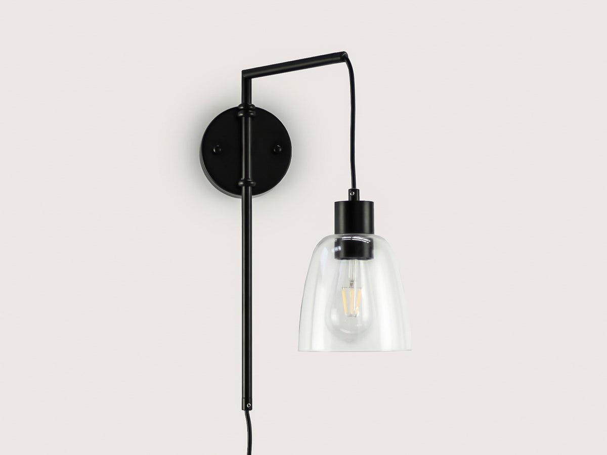 Frankie Swing Arm Wall Light with 14cm Cloche Glass Shade