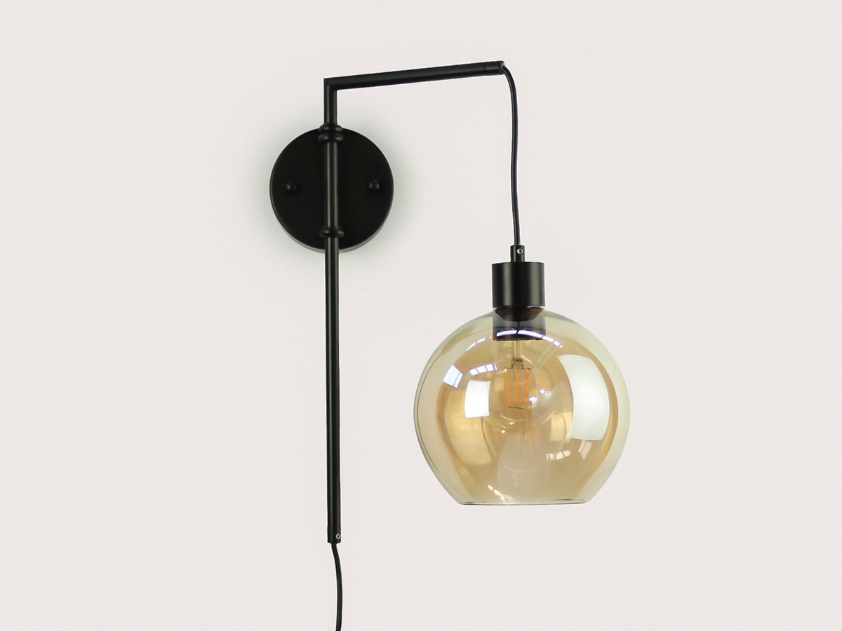 Frankie Swing Arm Wall Light with 20cm Apothecary Round Glass Shade