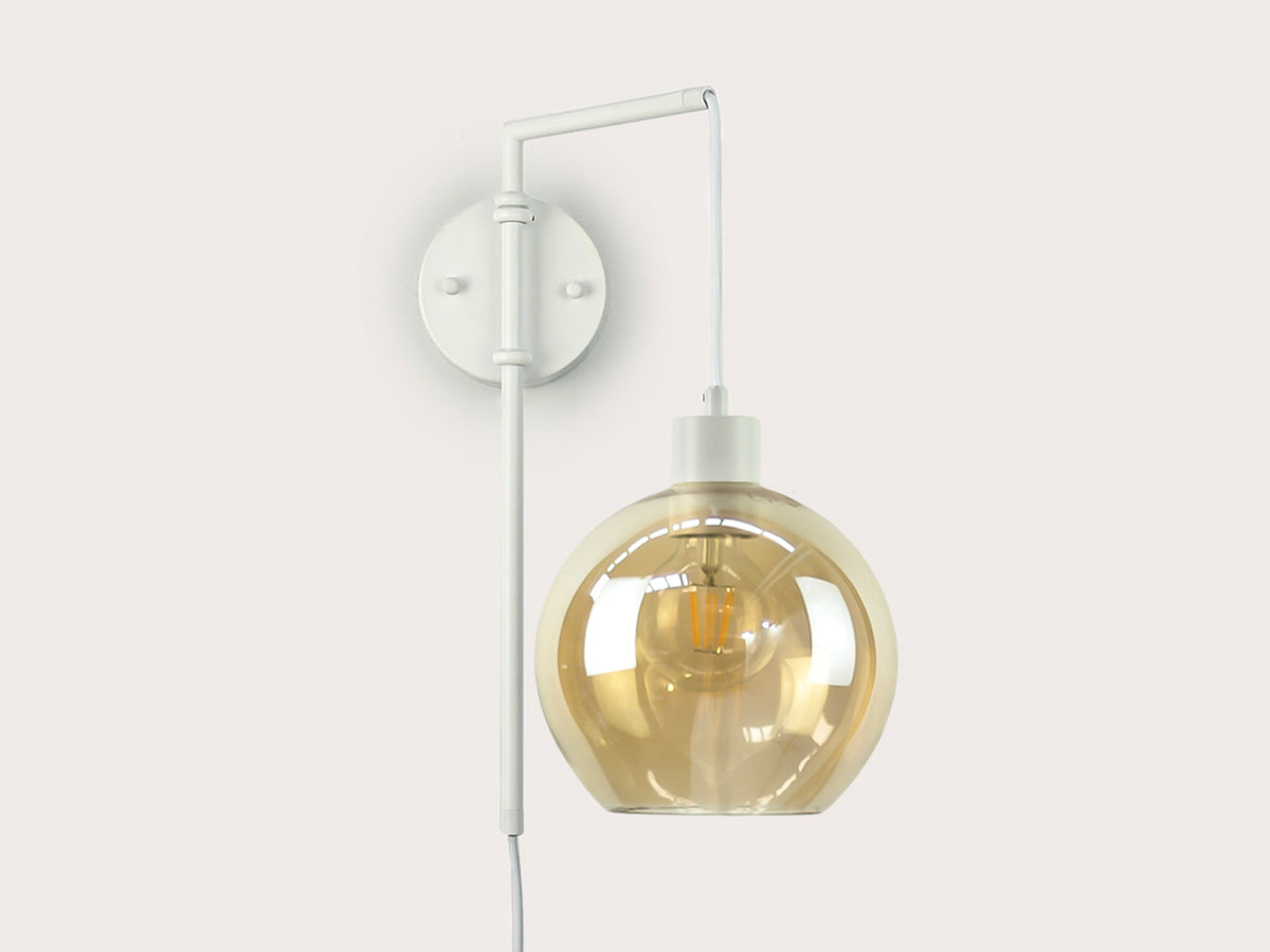 Frankie Swing Arm Wall Light with 20cm Apothecary Round Glass Shade