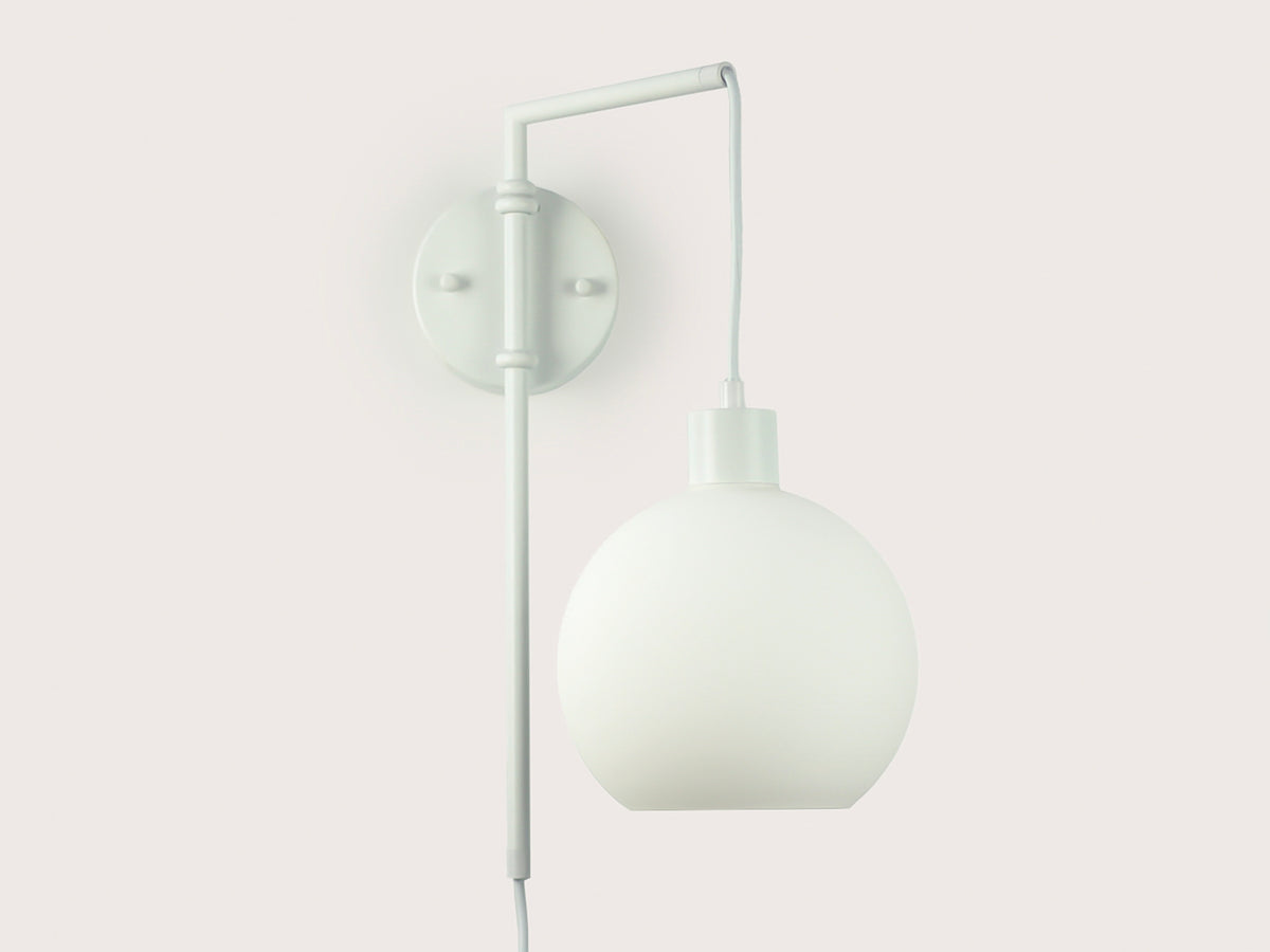 Frankie Swing Arm Wall Light with 20cm Apothecary Opal Round Glass Shade