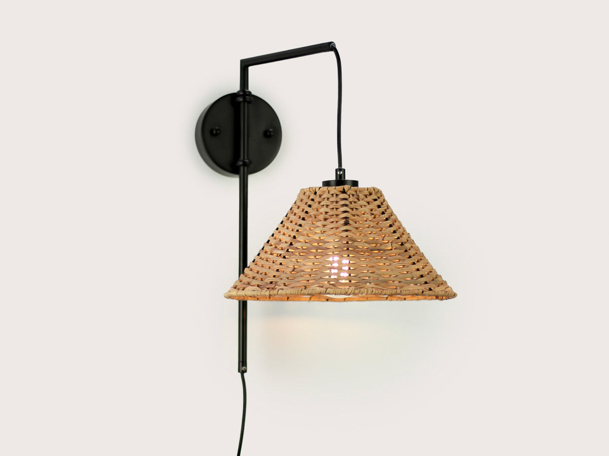 Frankie Swing Arm Wall Light with Calais Rattan Shade