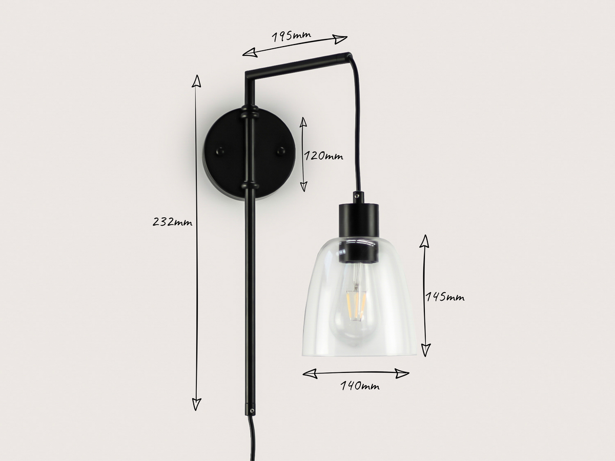 Frankie Swing Arm Wall Light with 14cm Cloche Glass Shade