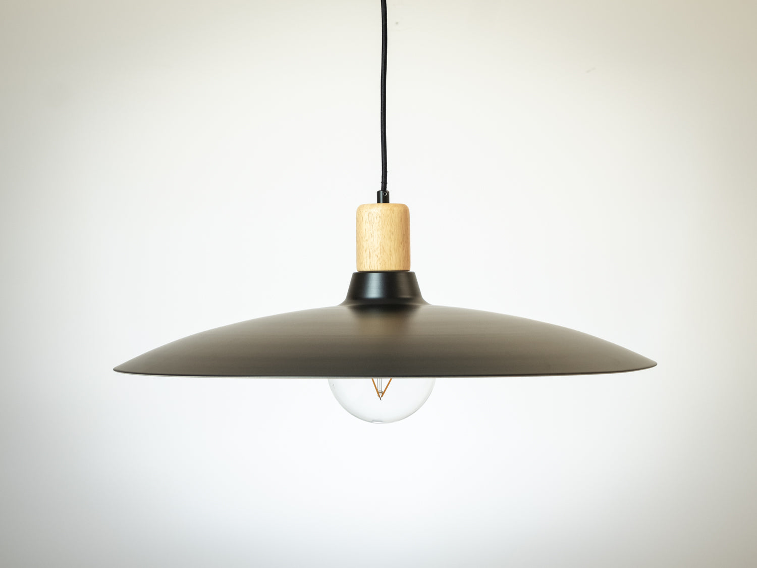 60cm Metal Curved Pendant with Wooden Lamp Holder