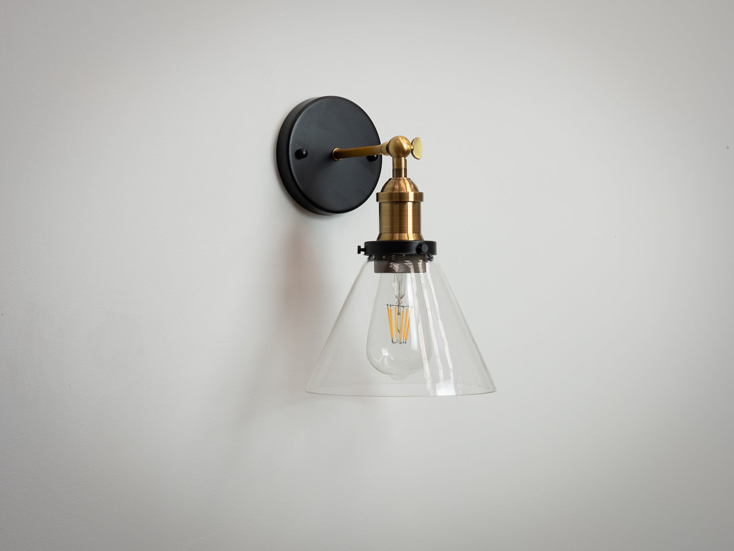 Industrial Wall Sconce with Brass Cone Shade — DW Vintage Lighting Co.